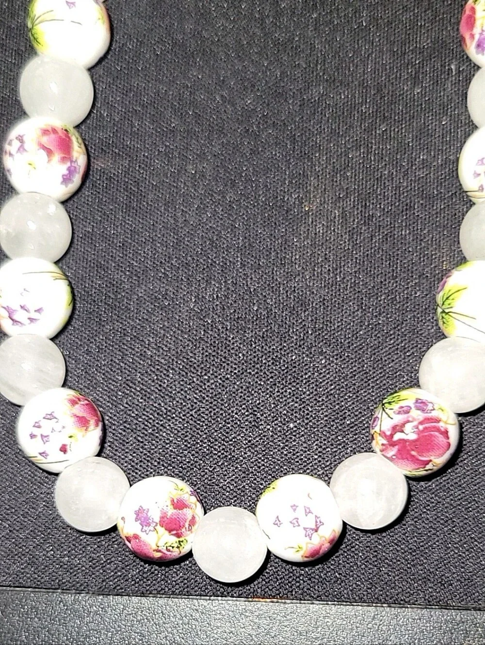 Handmade Beaded Wrist Phone Lanyard Floral Ceramic & Red Agate Style Keychain